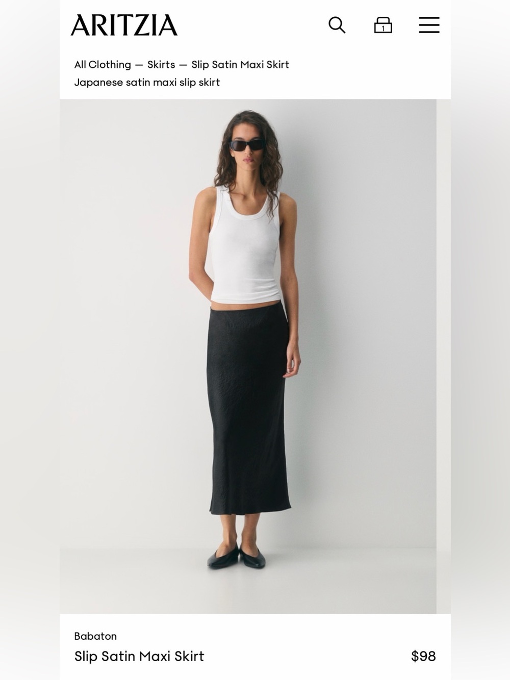 Babaton Black Slip Satin Maxi Skirt Size 6